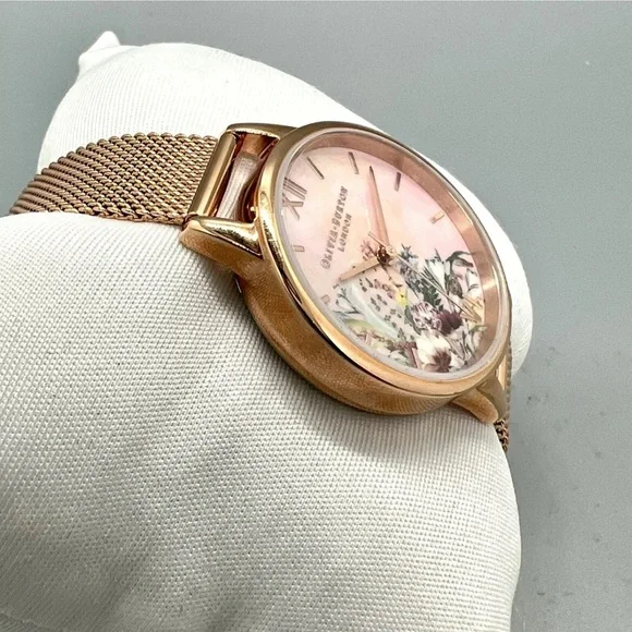 OLIVIA BURTON Ladies' Enchanted Garden Rose Mesh Bracelet Watch OB16EG157 - Picture 3 of 9